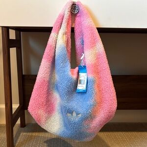 NWT Adidas Tie-Dye Pink and Blue Sherpa Slouchy Shoulder Bag/Tote